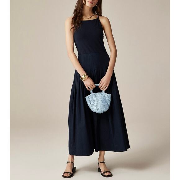 NWT J.Crew Pintuck Mixy Midi Dress A-Line Silhouette In Navy Blue Size Small - Picture 1 of 11